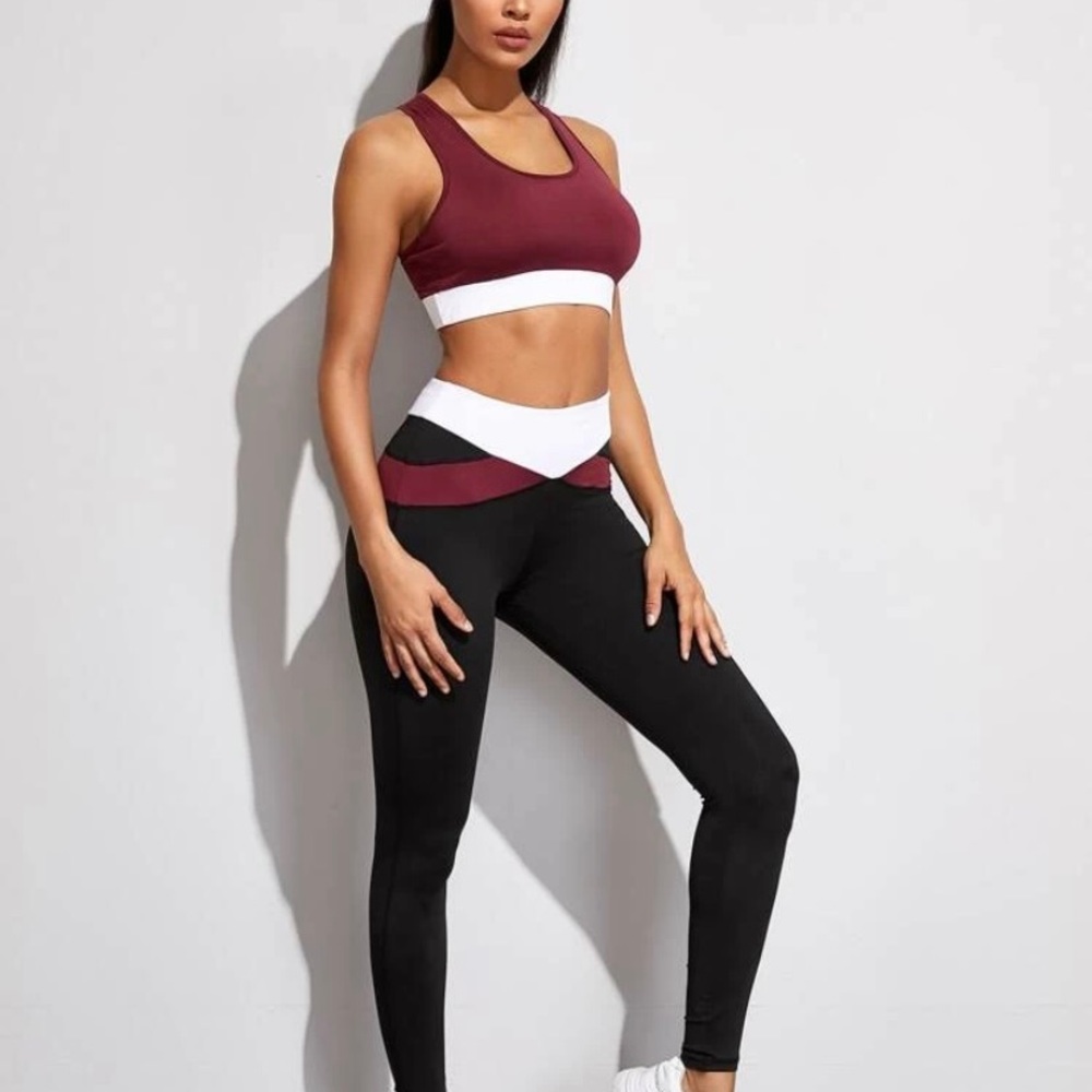 Shein workout set. Maroon, white, black